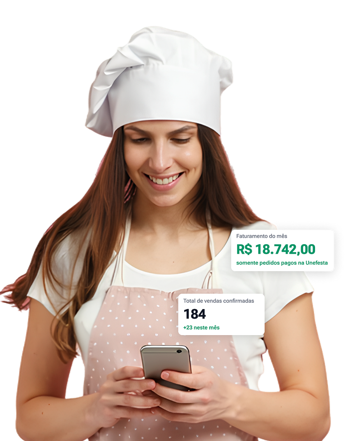 Fornecedora conferindo o catálogo no celular